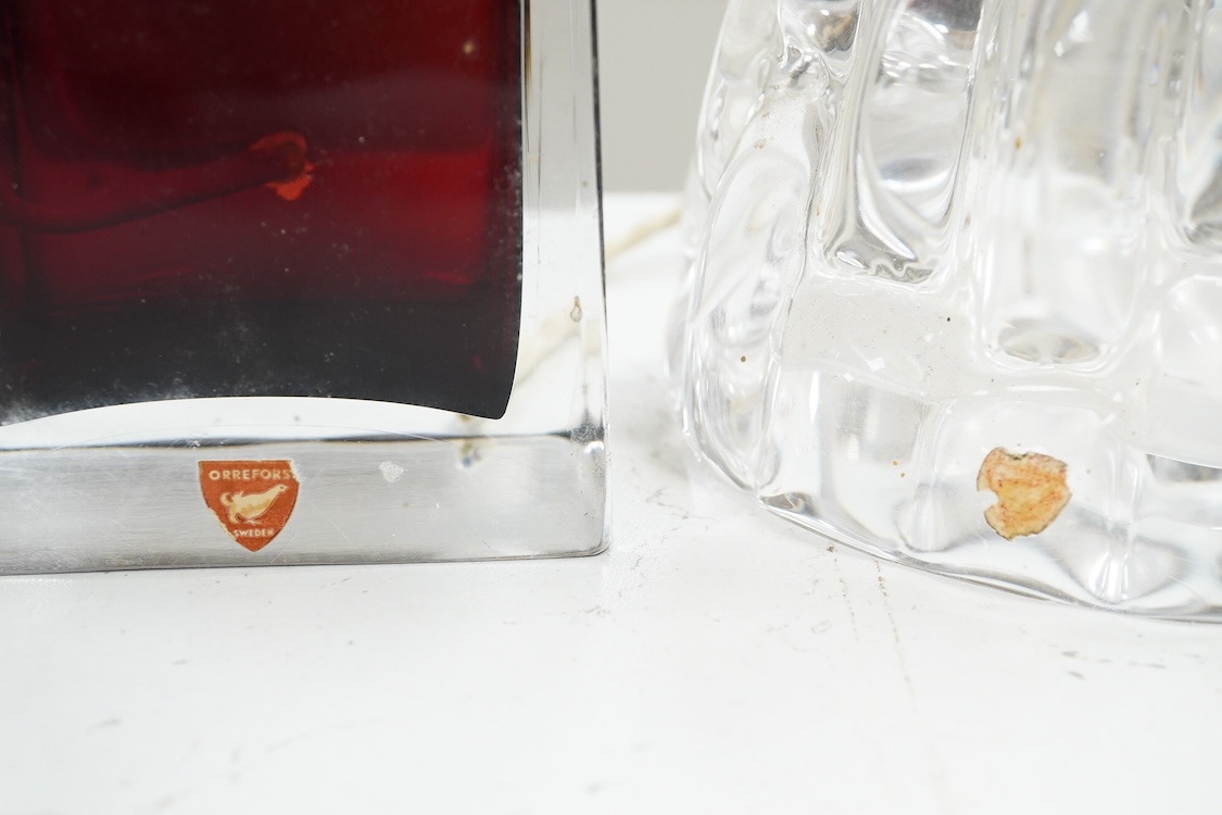 Two mid-century Orrefors glass table lamp bases, largest 49cm high including the fitting